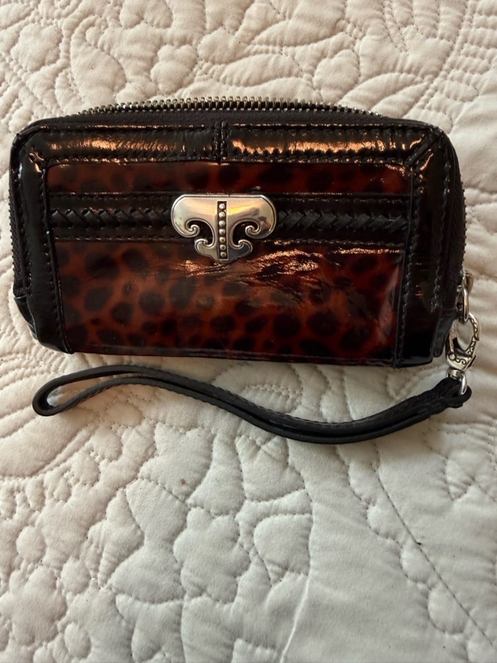 Brighton Leopard Print Patent Leather Organizer Wallet Wristlet